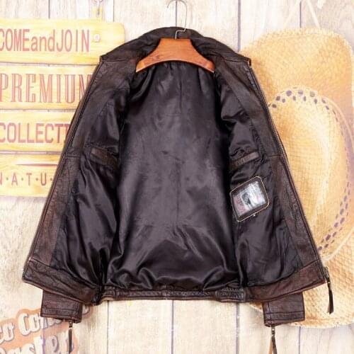 2021 Vintage Brown Genuine Leather Jacket Men Casual Style Plus Size 4XL Real Natural Cowhide Autumn Slim Fit Young Male Coat