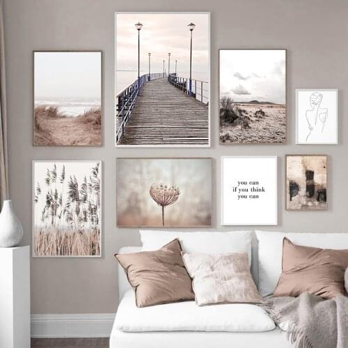 Beach Reed Bridge Dandelion Scenery Tulip Wall Art Canvas Painting Nordic Posters And Prints Wall Pictures For Living Room Decor