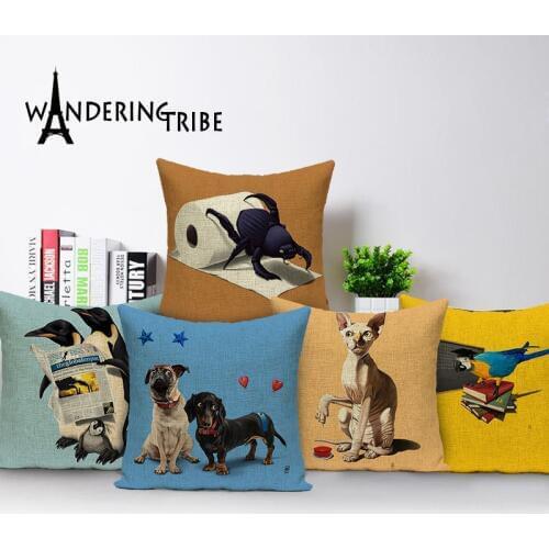 Pillowcase animal colorful cushions home decor Custom linen cushion cover pug pillow cover outdoor cushions Dropshipping