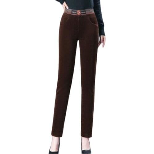 2021 New Autumn Winter Corduroy Ladies Pants Large Size S-6XL Loose Plus Velvet Thicken High Waist Womens Casual Trousers