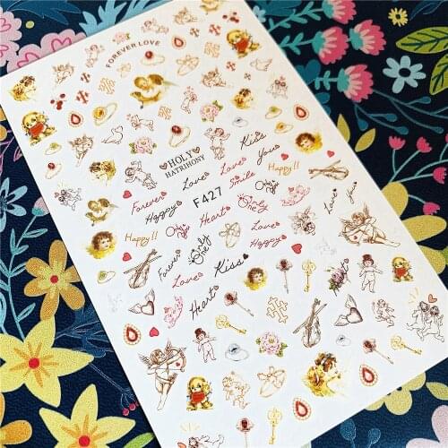 Newest F sereis F-424-425-426-427 angel 3d nail art sticker nail decal stamping export japan designs rhinestones decorations