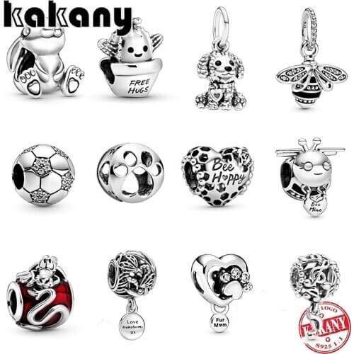 New Silver Jewelry 925, 1: 1 Poodle Puppy, Mulan Mushu, Sparkling Queen Bee Pendant Original Female Diy Jewelry Birthday Gift