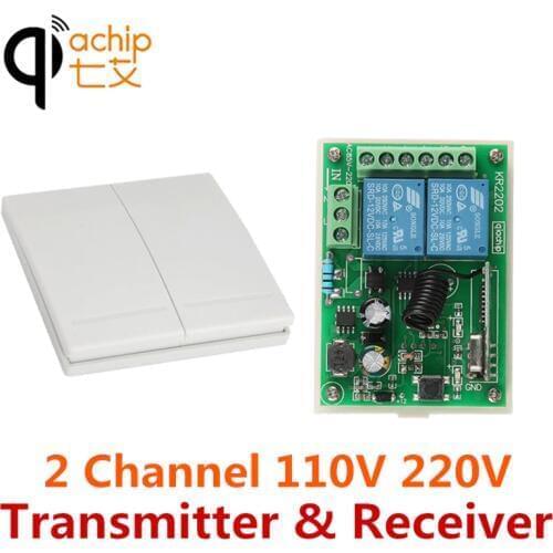 QIACHIP 2CH RF 433Mhz AC 110V 220V Wireless Remote Control Relay Receiver & 86 Wall Panel Switch Transmitter for Ceiling Light