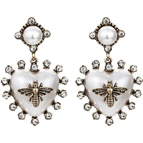 Retro Baroque Heart-shaped Pearl Bee Earrings 2021 New Exaggerate Insect Earrings