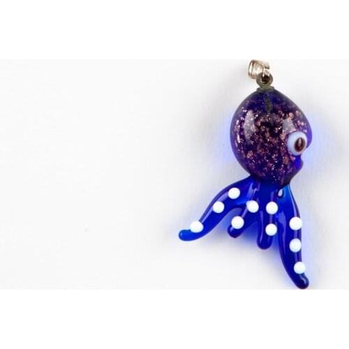 Murano Glass Silvery Octopus Pendant Navy Blue