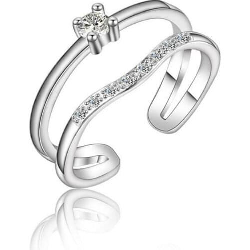 925 Sterling Silver Double Layer Dainty Zircon Adjustable Ring For Women Fashion Jewelry Gifts Dropshipping S-R199