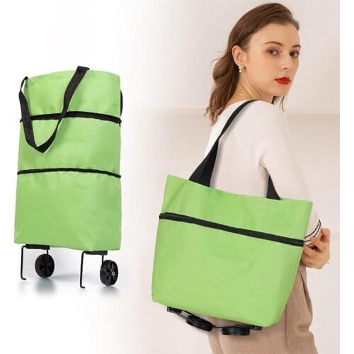 Foldable shopping cart pull bag with wheels foldable reusable shopping bags food bags organizer vegetable bag