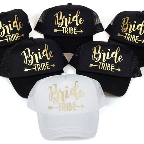 Team Bride Tribe Snapback Trucker Mesh Hat Gold Letters Arrow Printed Wedding Party Baseball Cap Club Gift