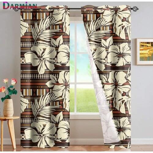 DARMIAN Home Living Room Blackout Window Curtains Abstract Hibiscus Flower Tribal Fabric Modern Grommet Curtains Fashion Decor