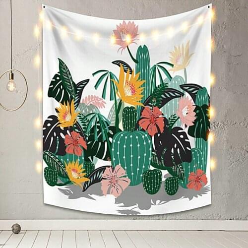 Tropical Tapestry Cartoon Cactus Flowers Vintage Exotic Summer Plant Nature Frame for Bedroom Photography Wall Decor
