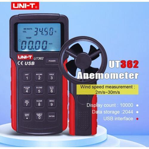 UNI-T UT361 UT362 Profession Digital Wind Speed Meter Tachometer Anemoscope 2-30m/s Split Type Anemometer with Data storage