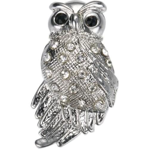 Vintage Style Rhodium Silver Tone Clear Rhinestone Diamante Owl Pin Brooch Party