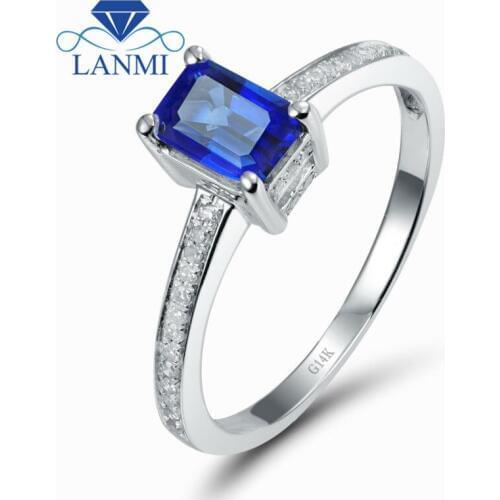 Vintage Emerald Cut 4x6mm14k Sapphire And Diamond Ring, Genuine Blue Sapphire Jewelry Rings SR116