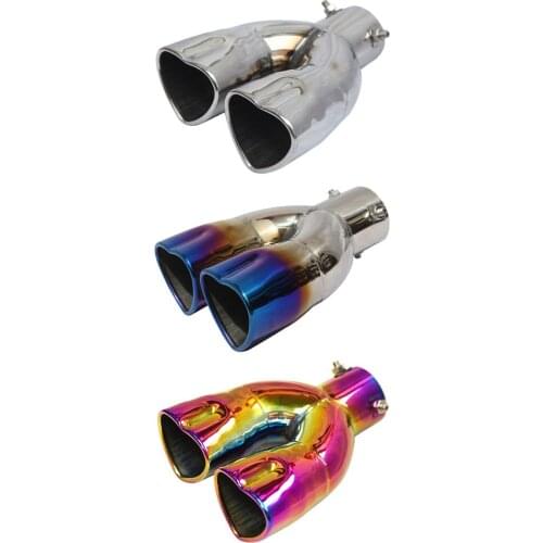 VODOOL Rainbow double hearts shape dual exhaust tips muffler pipe exhaust pipe Nozzle for muffler Edge Slant Cut 2.5 inch Inlet