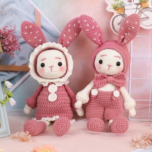 Finished Unfinished Handmade Crocheted Handmade Wool Dolls Material Pack Dolls Knitting Yarn DIY Long Ears Rabbits Knitting
