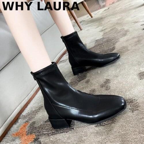 Womens shoes leather fashion boots womens platform shoes ankle boots fashion casual square womens boots