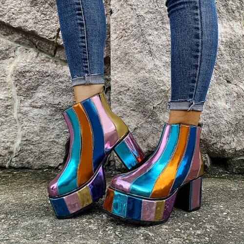 2020 New Arrival Women Retro Ankle Boots Zip High Heels Platform Boots Sexy Party Prom Night Club Shoes Woman