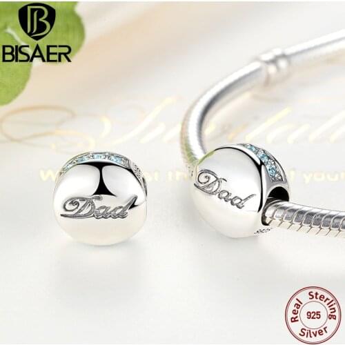 Genuine 925 Sterling Silver Warm Dad Gift Crystal Charms Beads Fit BISAER Bracelets & Bangles for Women Father Gift ECC006