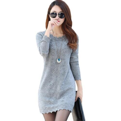 Women Sweaters Dress Pullovers 2020 New Autumn Winter Long Knitted Sweater Knitwear Female Long Sleeve Bottoming Long Dresses