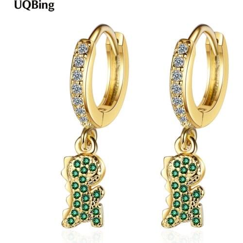 Gold CZ Zircon Little Dinosaur Clip Earrings For Women 925 Sterling Silver Jewerly