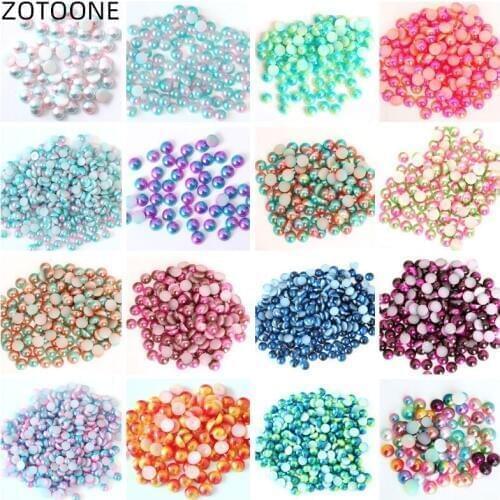 ZOTOONE Multicolor Rhinestone Resin Half Round Pearl Bead Flatback DIY Rhinestone for Scrapbook Beads Nail Art Decoration Glue G