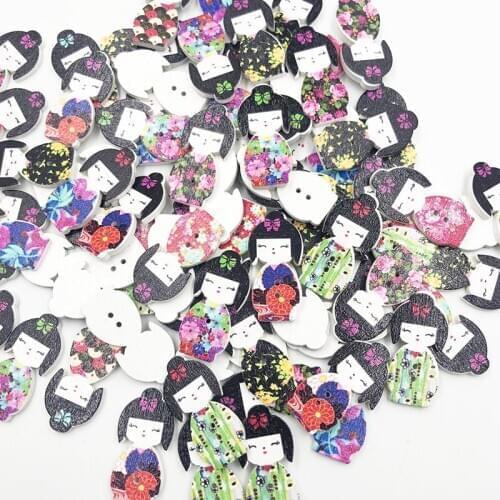 50pcs 30 mm Mix Girl Wooden Buttons Fit Sewing Scrapbooking decoration WB732
