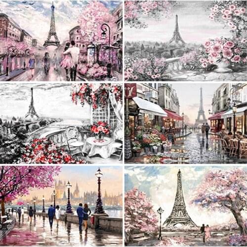 5D Diamond Painting Street Cross Stitch Full Square Round Diamond Embroidery Pari Town Landscape Picture of Rhinestones Wall art