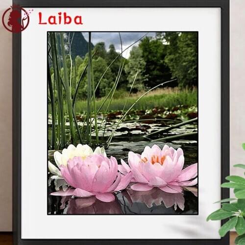 DIY diamond embroidery Waterscape lotus full square round diamond painting cross stitch kit 5D mosaic stickers home decoration
