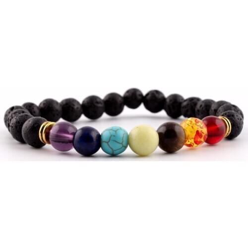 Assorted 8mm Beads Bracelet Natural Stone Volcanic Women Men Black Lava Bracelet Free shipping