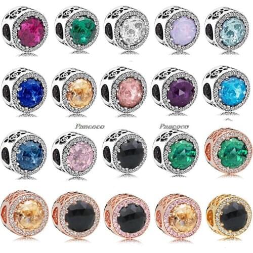 Authentic 925 Sterling Silver Charm Radiant Hearts With Pink & Clear Crystal Beads Fit Pandora Bracelet & Necklace Diy Jewelry