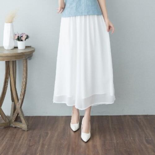 White Chiffon Wide Leg Long Pants Traditional Chinese Style Clothing for Women Pants Ethnic Hanfu Bottoms