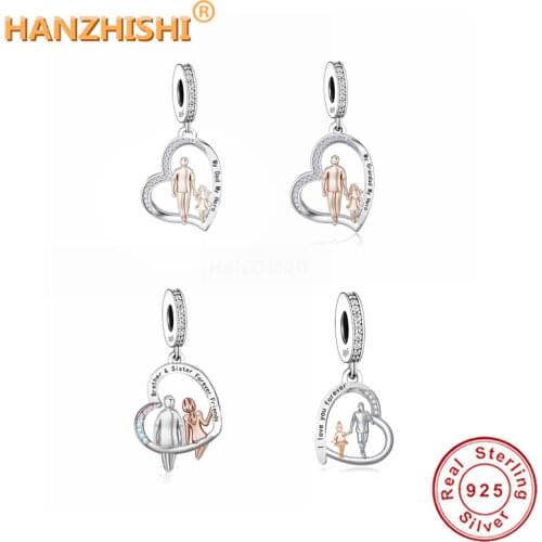 925 Sterling Silver Father Holding His Child Hand Heart Dangle Charms Beads Fit Original Pandora Bracelet Necklace Jewelry Gift