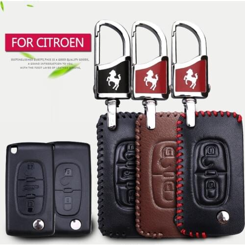 Real Leather Car Key Case For Citroen C1 C2 C3 C4 Picasso C5 X7 C5 Aircross C6 C8 C4l Ds3 Ds5 Berlingo Car Key Chain Accessories