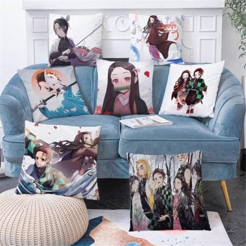 Demon Slayer Kimetsu No Yaiba Pillow Case for Home Decorative Sofa Car Decor Cute Anime Cushion Cover Printed Pillowcase