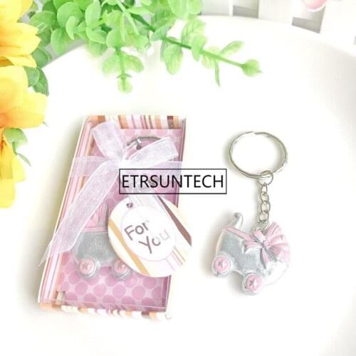 Baby Shower Favors Pink/Blue Baby Carriage Design Key Chains Birth Christening Gift Keychain Favor