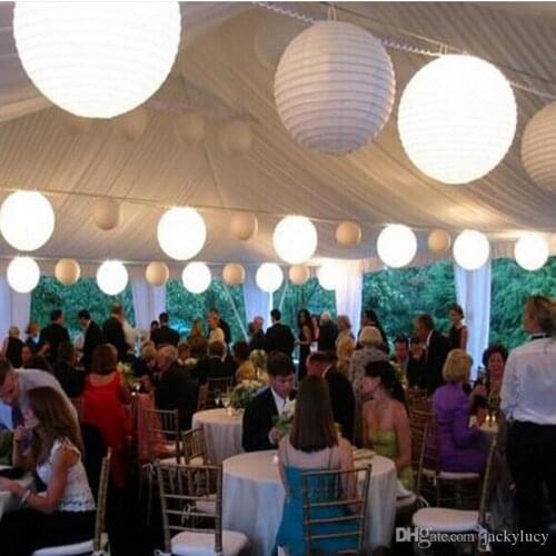 Diameter 16 Inch White Holiday Hanging LED Paper Lantern For Wedding Birthday New Year Party Decoration Supplies