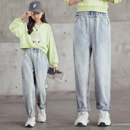 Spring Autumn New Arrival Jeans For Girl Vintage Pants Childrens Loose Korean Denim Pants Casual Style Trousers Clothes 4-14Yrs