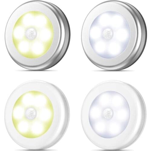H7JB Round 6 LED Motion Sensor Light PIR Wireless Night Light Cabinet Stair Lamp