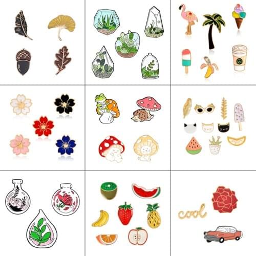 3-7pcs/set Fruit Flower Plants Brooch Collection Summer Pins Set Enamle Pin Badges Cartoon Brooches Jewelry Gifts Wholesale
