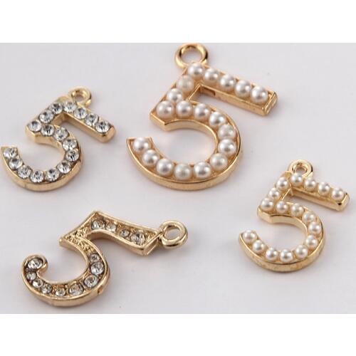 MRHUANG 10pcs/pack Number 5 Charms Gold-colour Pendant DIY Bracelets Necklace Jewelry Accessories