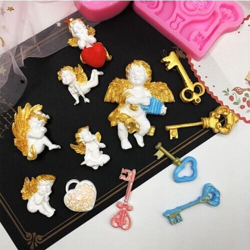 Cute Mini Angel Baby Fondant Chocolate Key Silicone Mold Dessert Cake Decoration Baking Tools Court Mats moulds