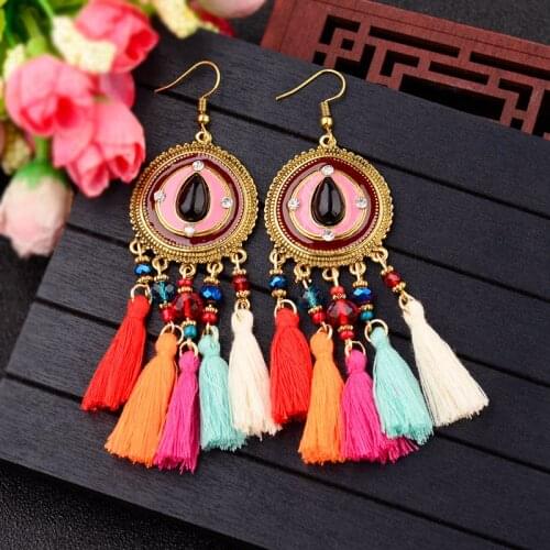 Fashion Bohemia Boho Womens Colorful Tassel Earrings Ethnic Geometric Beads Dangle Earrings Indian Afghan Egypt Gypsy Jewelry