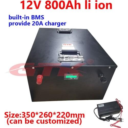 GTK Powerful 12V 800Ah lithium ion battery pack built-in BMS for RV solar system Steamer Machine motorhome +20A charger