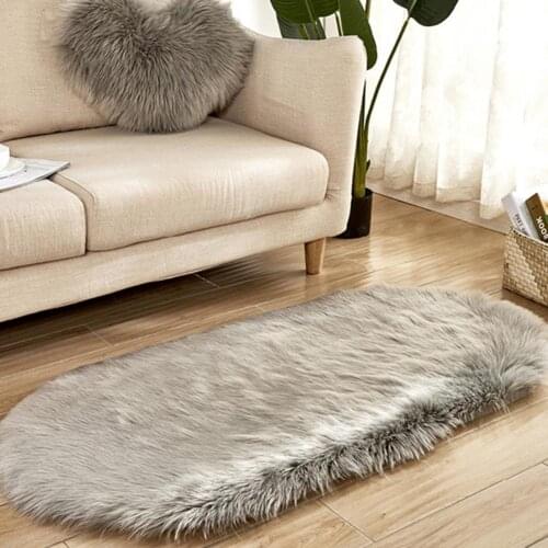 Soft Faux Woolen Plush Oval Rugs For Sofa，Solid Color Shaggy Rugs Carpet For Living Room Warm Floor Mat Rug