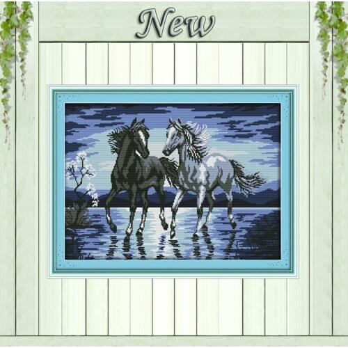 The horses travel together Painting Counted Print on canvas DMC 14CT 11CT Cross Stitch Joy Sunday Needlework Kit Embroidery Sets