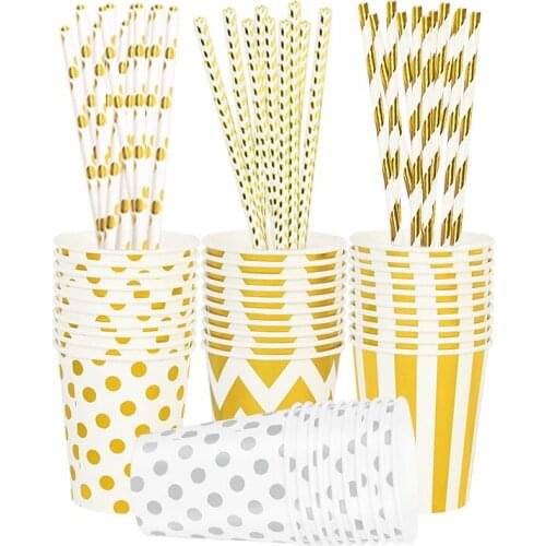45Pcs/set Rose Gold Silver Party Disposable Tableware Set Table Decoration Paper Cups Straws Wedding Birthday Party Supplies