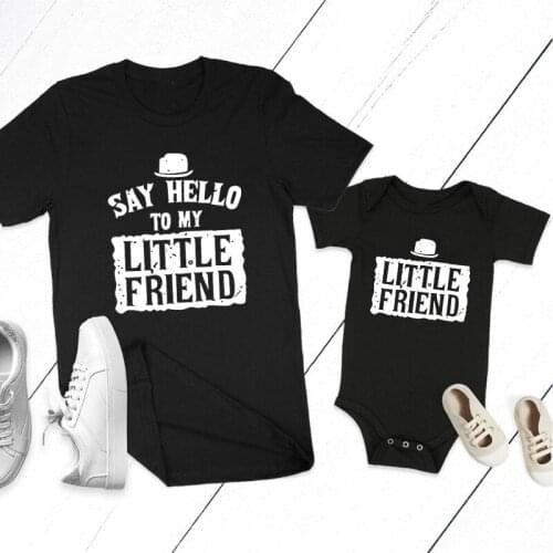 Outfits Funny Cotton Daddy And Me Kids Tshirts Baby Bodysuits Say Hello To My Little Friend Family Matching Daddy Baby Tshirts