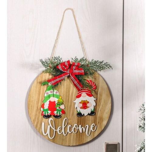 New Wooden Faceless Old Rudolf Doll round Welcome Door Plate Pendant Christmas Decorations Navidad Christmas Ornament Decor