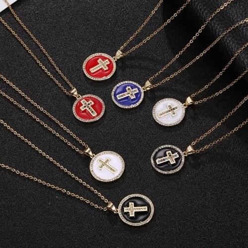 Stainless Steel Cross Colored Crystal Pendant Necklace Initial CZ Necklace Women Girls Best Party Wedding Jewelry