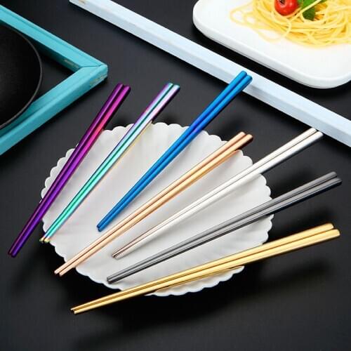 1 Pair Stainless Steel Chopsticks Metal Chop Sticks Tableware Silver Gold Multicolor Wedding Party Festival Supplies